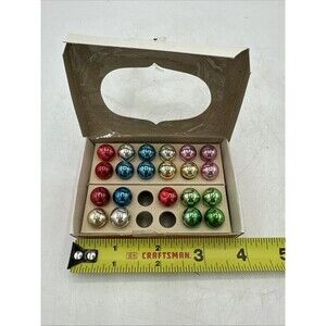Vintage Mini Shiny Brite Ornaments Multicolor 21 Bulbs Glass With Box 12mm